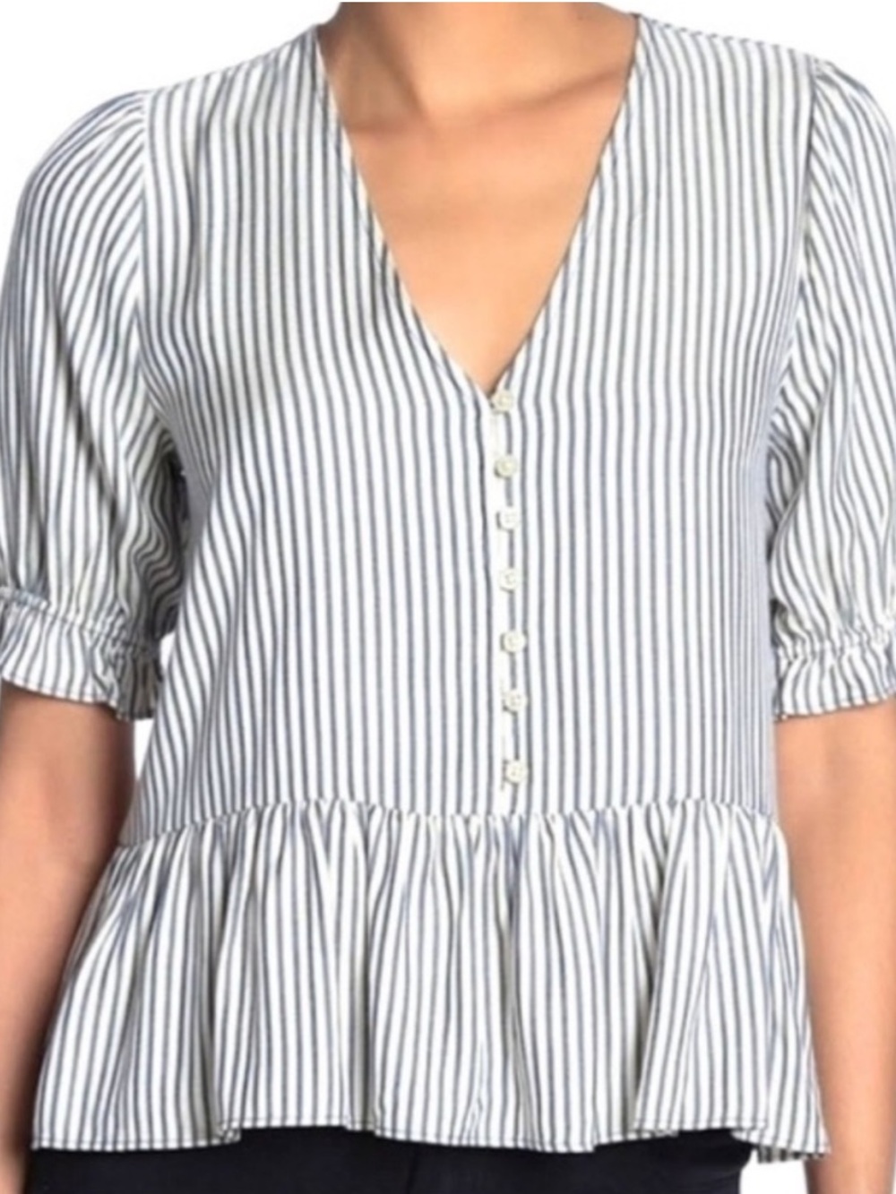 Madewell Courtyard Ruffle Hem Top Blue White Stripe Peplum Blouse Medium